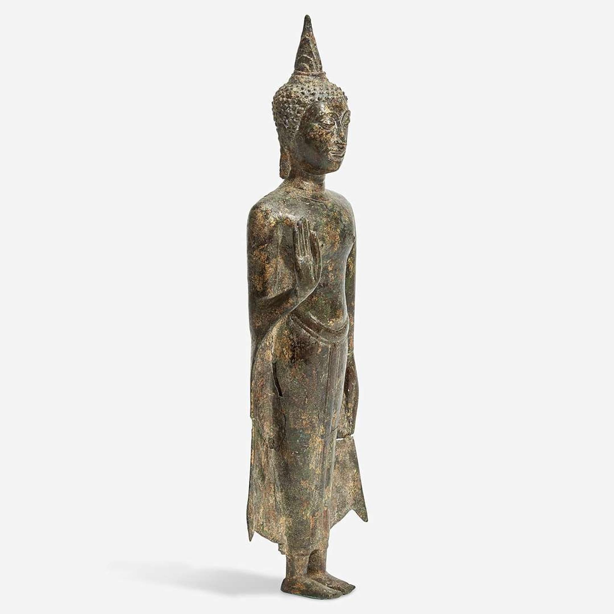 A Thai gilt bronze standing Buddha Ayutthaya period