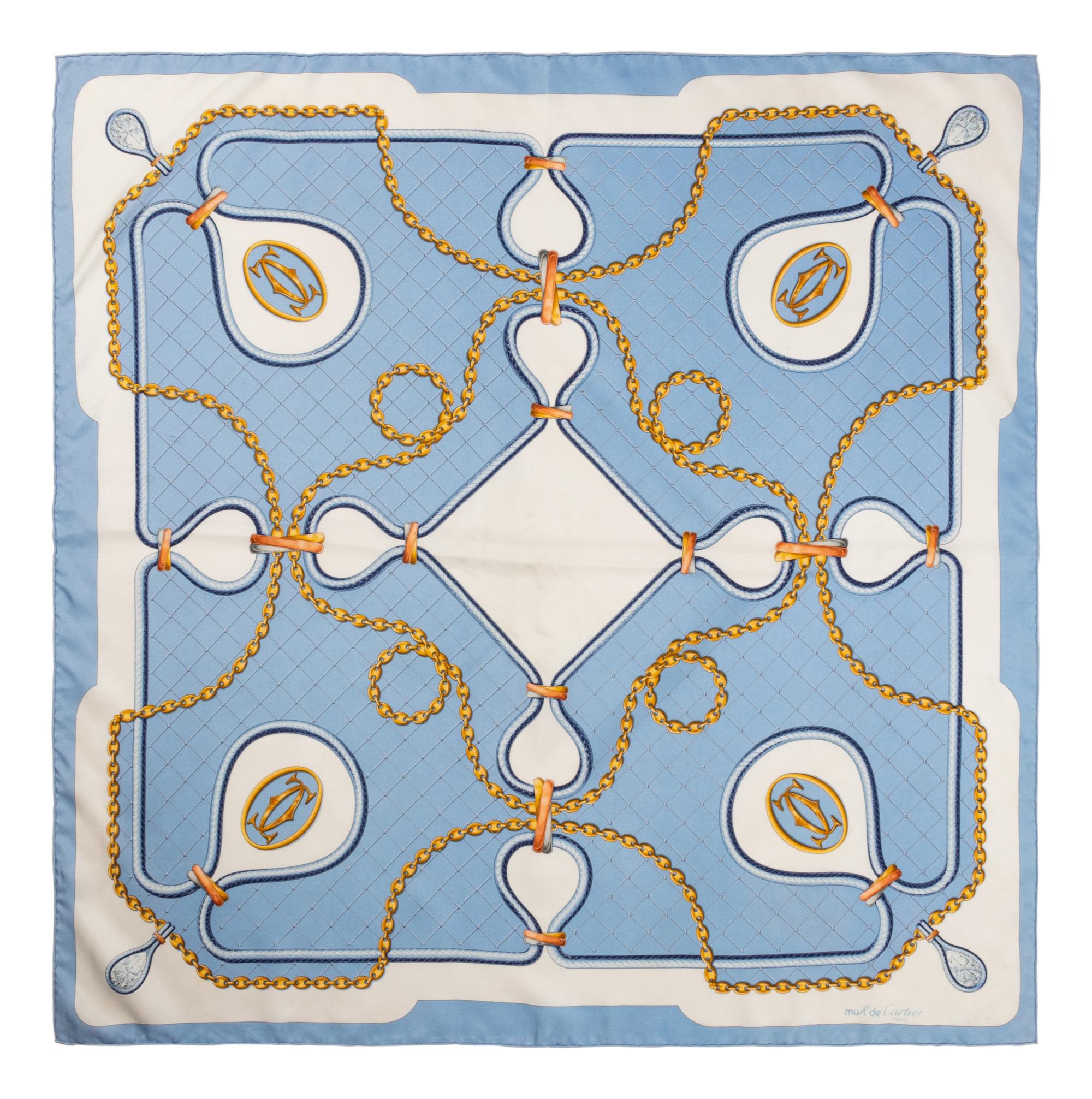 Group of Four Designer Silk Scarves: Two Hermès, One Chanel, One Cartier