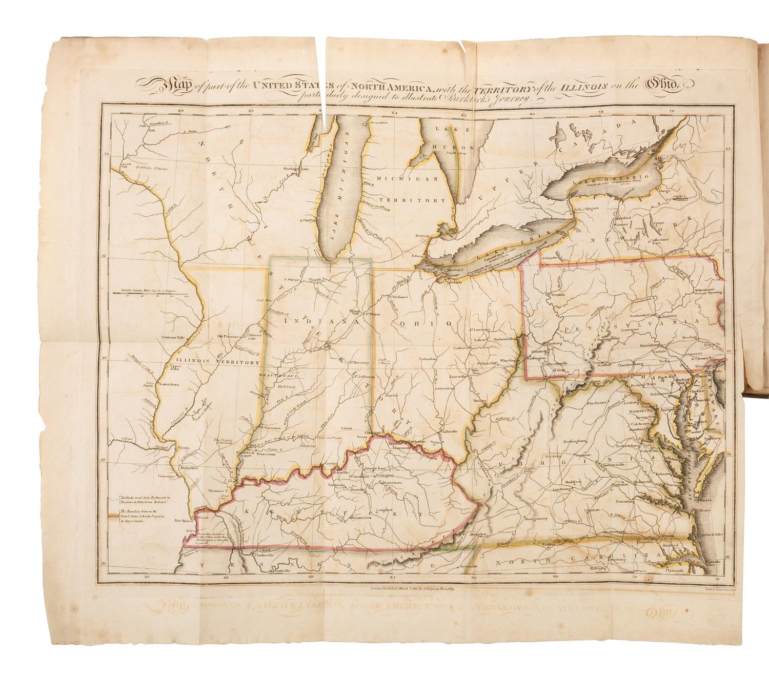 American Immigration & Guide Books BIRKBECK, Morris (1764-1825). Letters from Illinois . Philadelphia: M. Carey and Son, 1818.