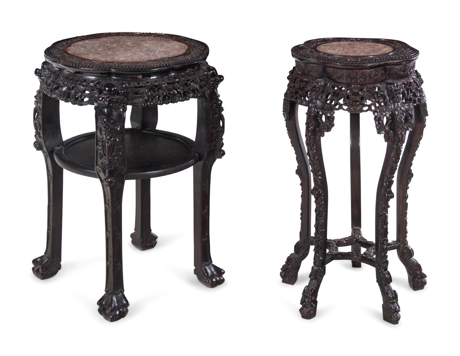 Two Chinese Export Marble Inset Hardwood Tables