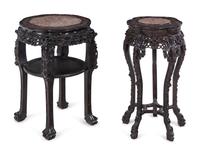 Two Chinese Export Marble Inset Hardwood Tables