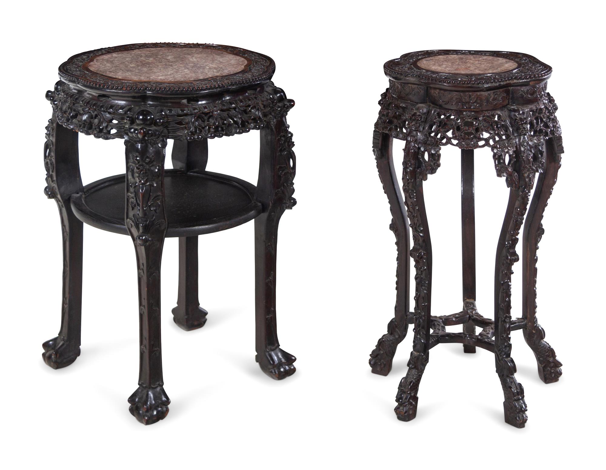 Two Chinese Export Marble Inset Hardwood Tables