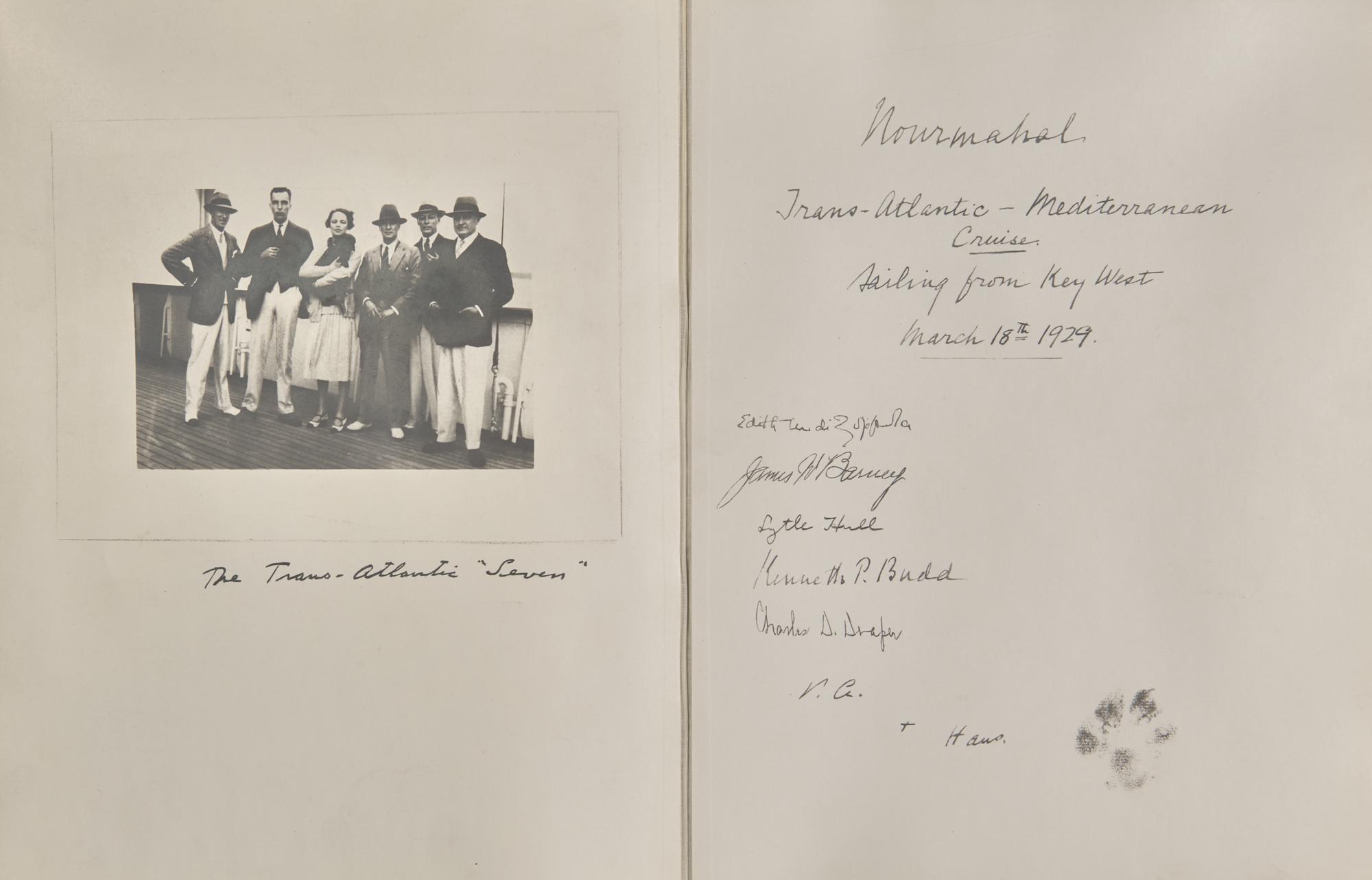 [Americana] [Astor, William Vincent] Nourmahal Trans-Atlantic-Mediterranean Cruise. Sailing from Key West March 18th 1929