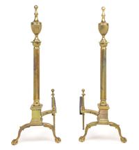 A Pair of Federal Style Brass Andirons Height 33 inches. — 20TH CENTURY