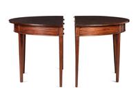 A Pair of Federal String-inlaid Mahogany Demilune Console Tables