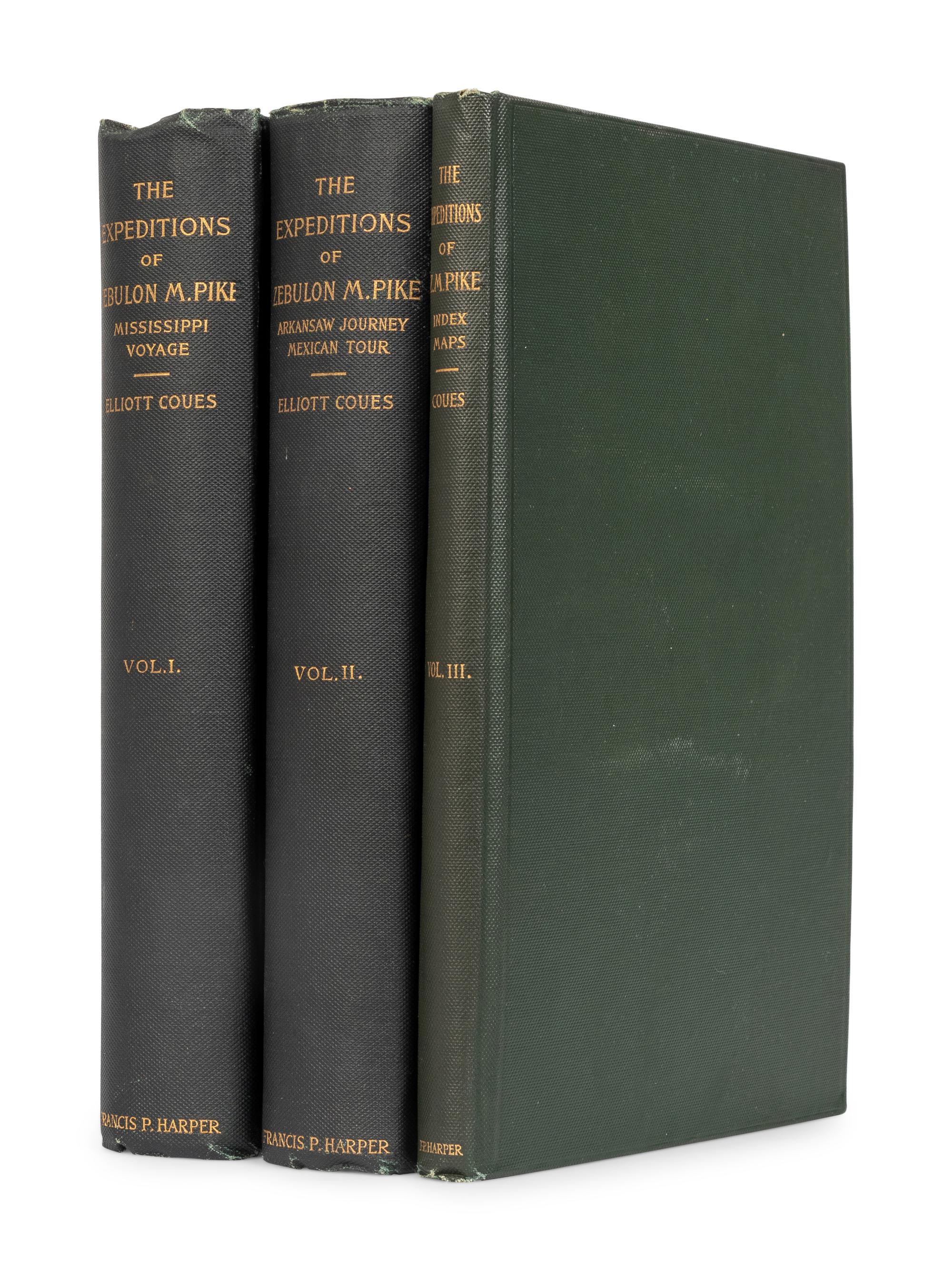PIKE, Zebulon Montgomery (1779-1813). Elliott Coues, editor. The Expeditions of Zebulon Montgomery Pike, To Headwaters of the Mississippi River Through Louisiana Territory, and in New Spain, During the Years 1805-6-7. New York: Francis P. Harper, 1895.