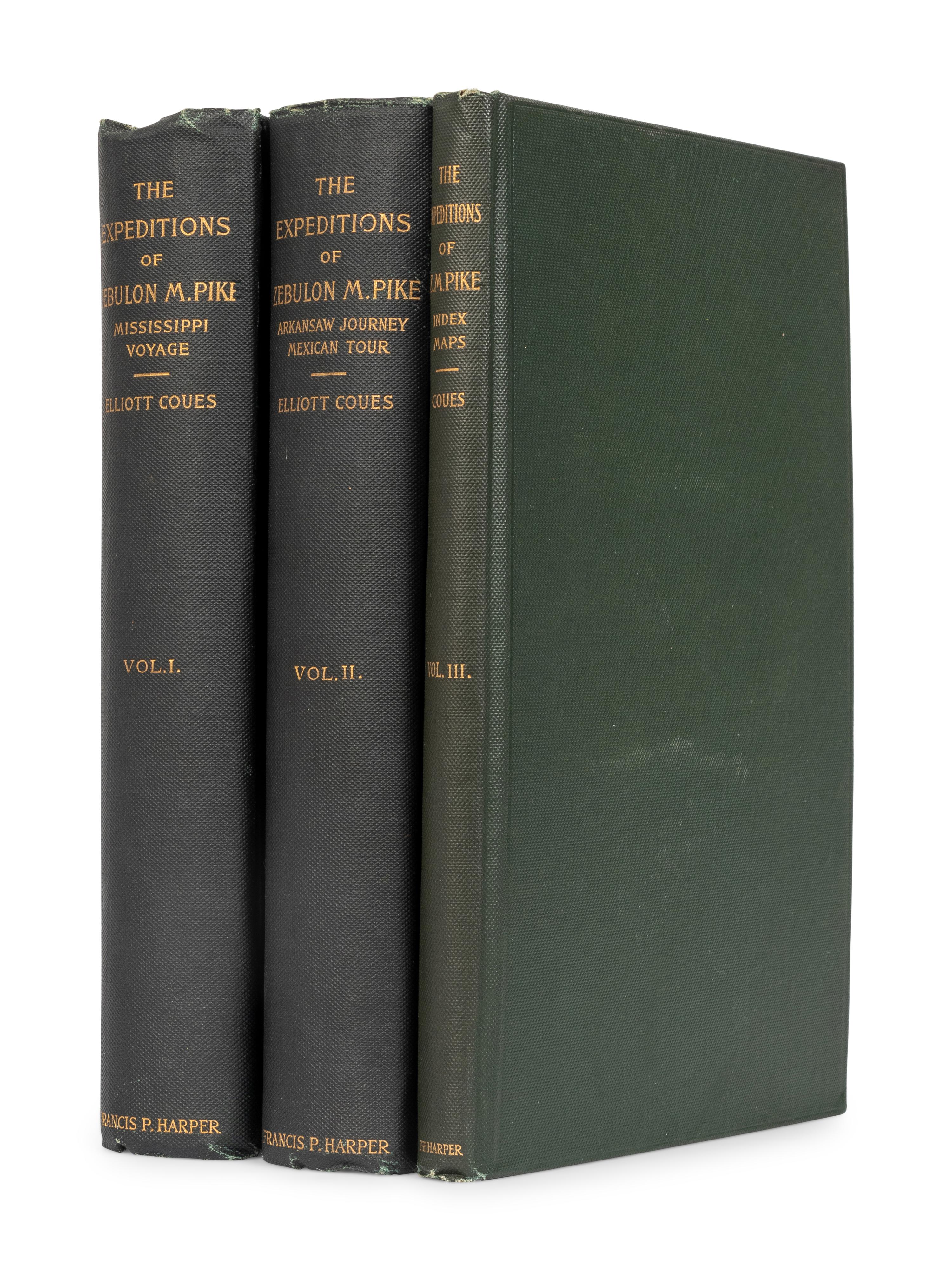 PIKE, Zebulon Montgomery (1779-1813). Elliott Coues, editor. The Expeditions of Zebulon Montgomery Pike, To Headwaters of the Mississippi River Through Louisiana Territory, and in New Spain, During the Years 1805-6-7. New York: Francis P. Harper, 1895.