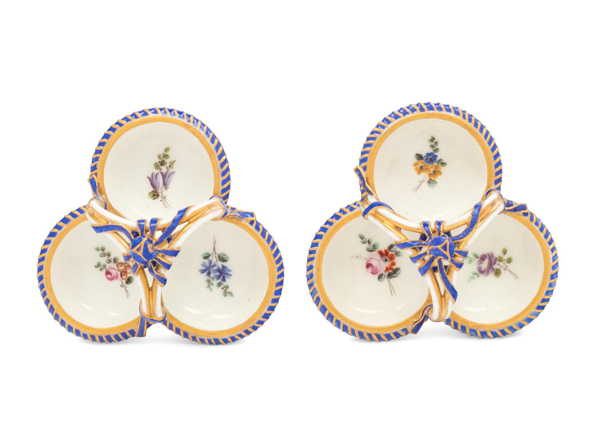 A Pair of Sèvres Porcelain Triple Salts ( Salière 'à Trois Compartiments' )