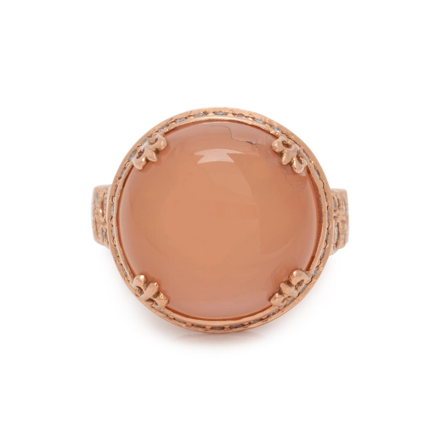 FRENCH, ROSE GOLD, PINK MOONSTONE AND DIAMOND RING