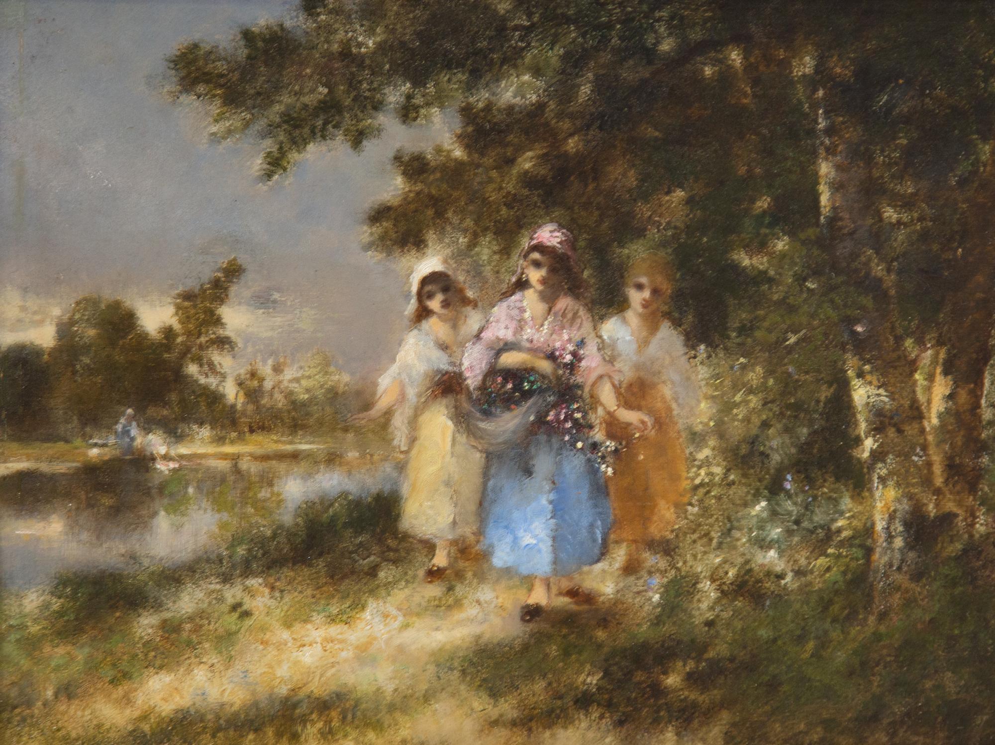 Three Women on a Riverside Path