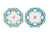 Two Vincennes Bleu Céleste Ribbon Decorated Porcelain Plates ( Assiettes 'à Guirlandes' )