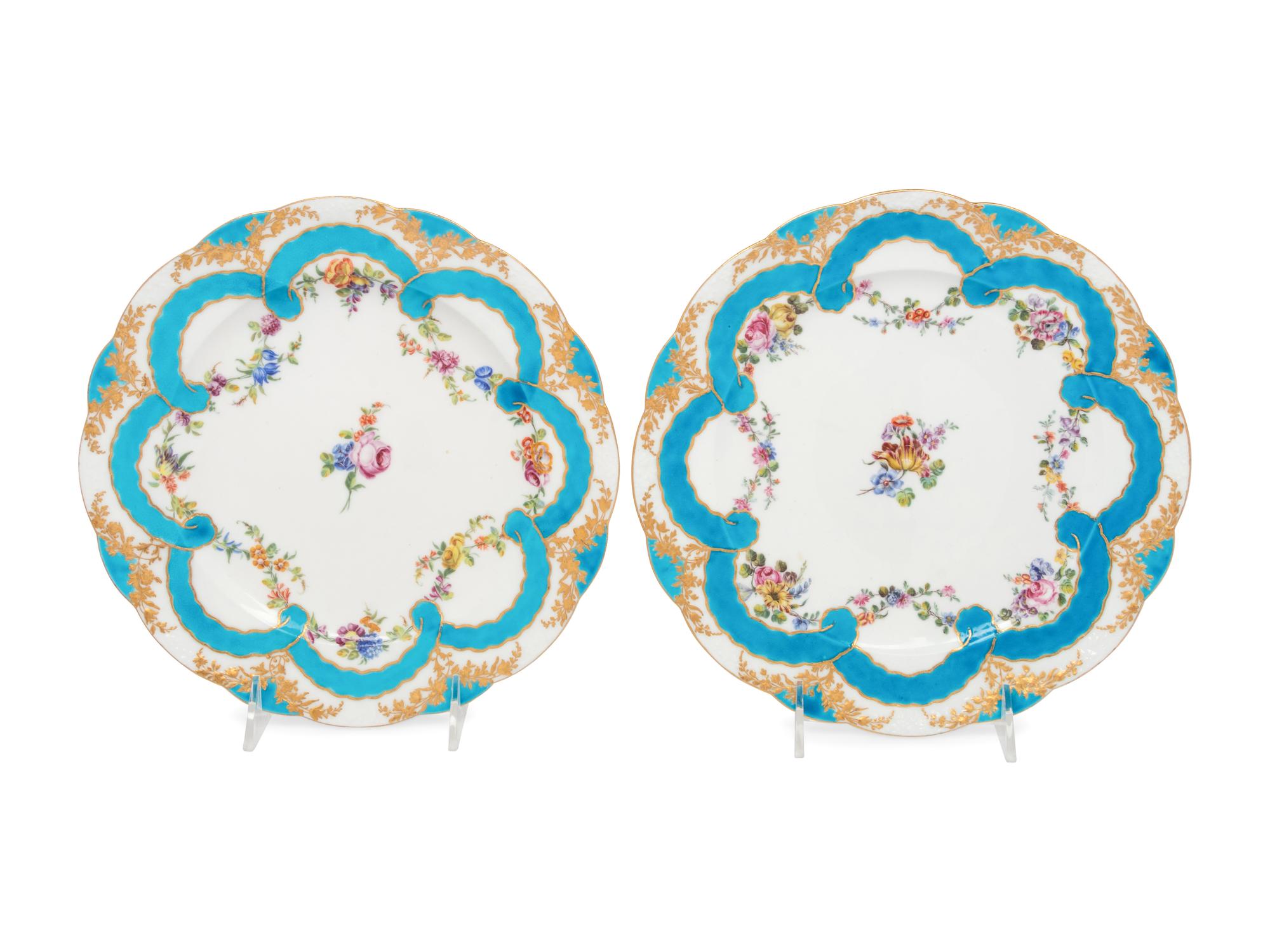 Two Vincennes Bleu Céleste Ribbon Decorated Porcelain Plates ( Assiettes 'à Guirlandes' )