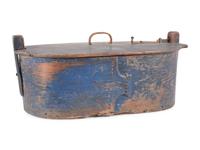 A Country Blue Painted Bentwood Locking Cover Bride's Box