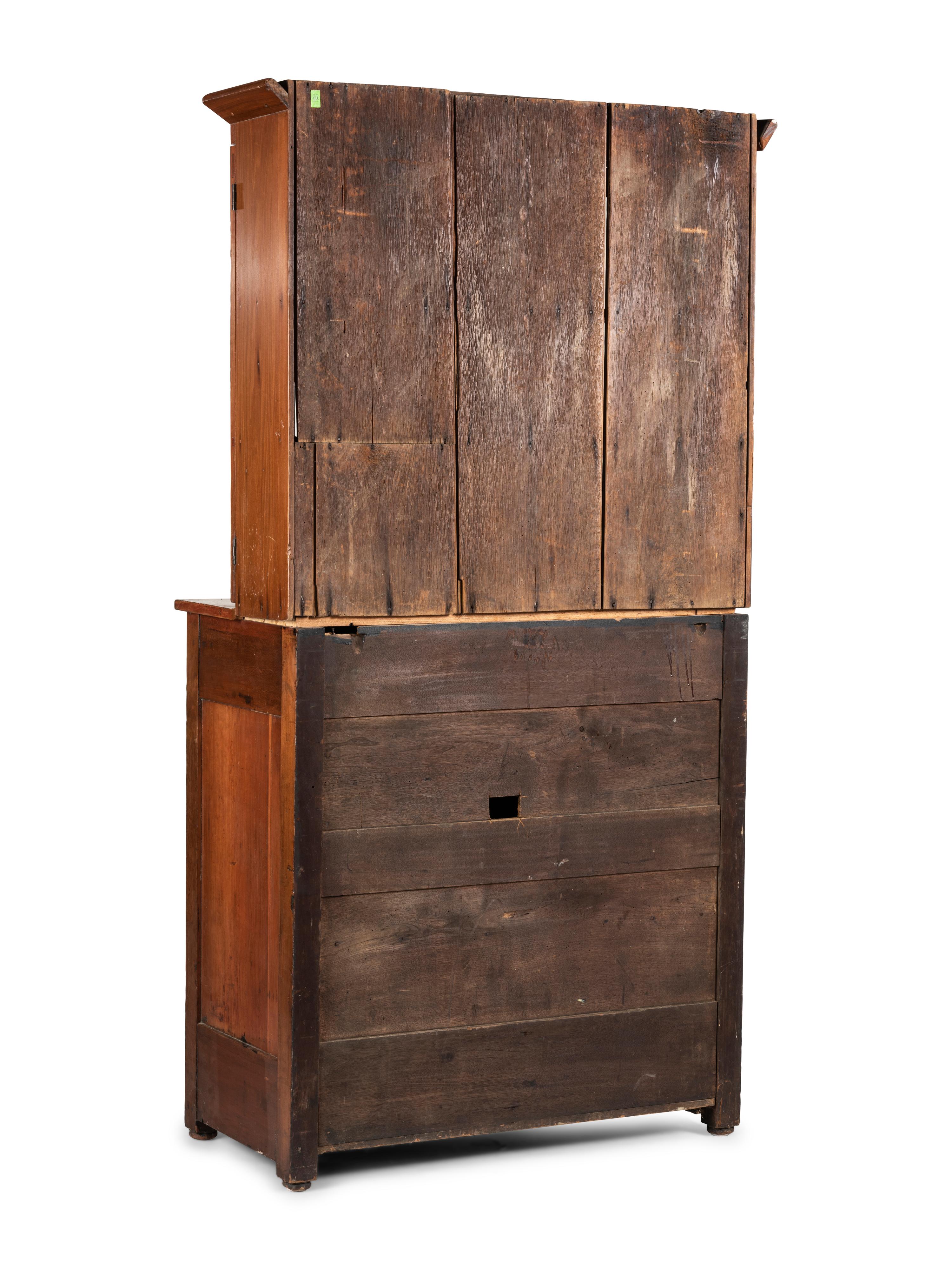 A Paint Decorated Cherry Step-Back Cupboard