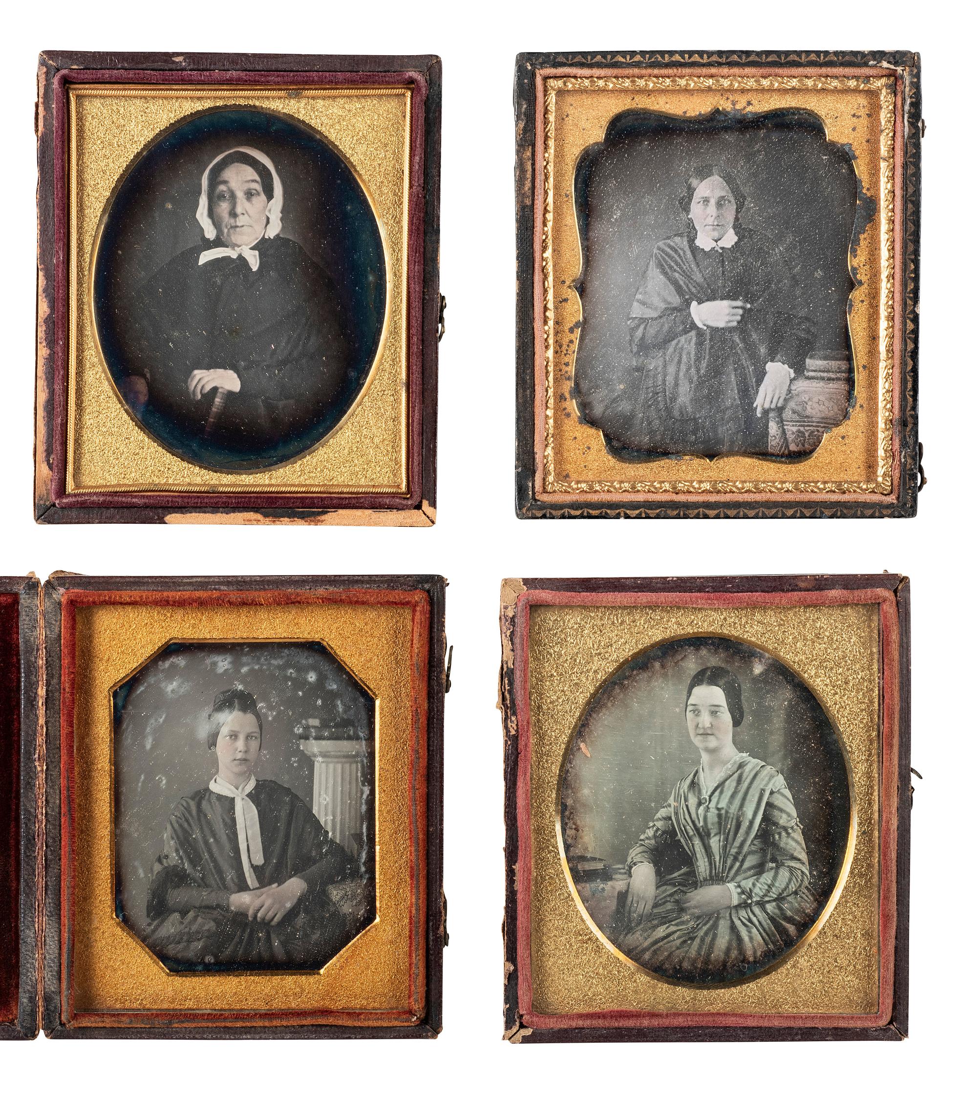 [EARLY PHOTOGRAPHY]. 22 sixth plate daguerreotypes of women posed with books and cased images.