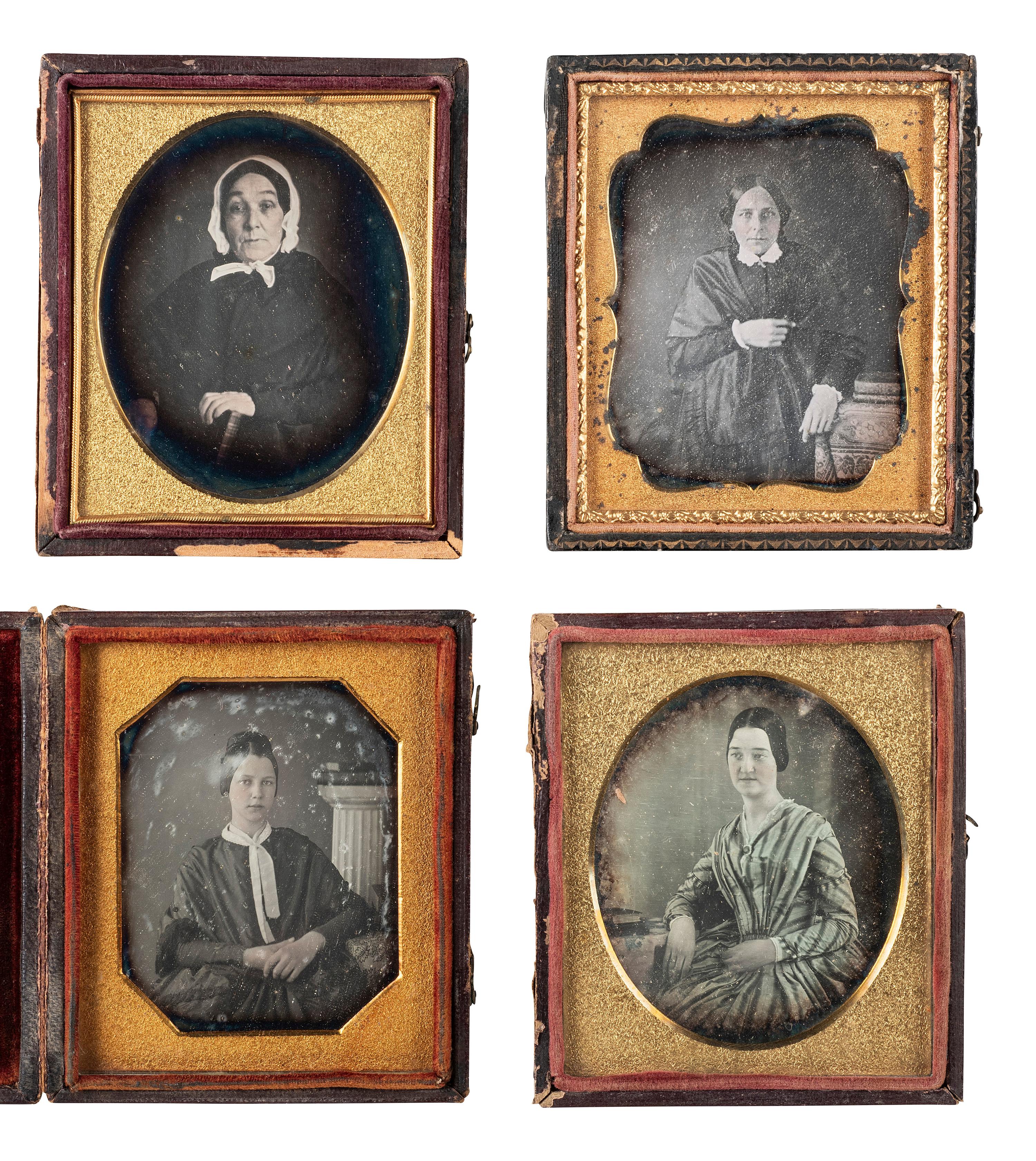 [EARLY PHOTOGRAPHY]. 22 sixth plate daguerreotypes of women posed with books and cased images.