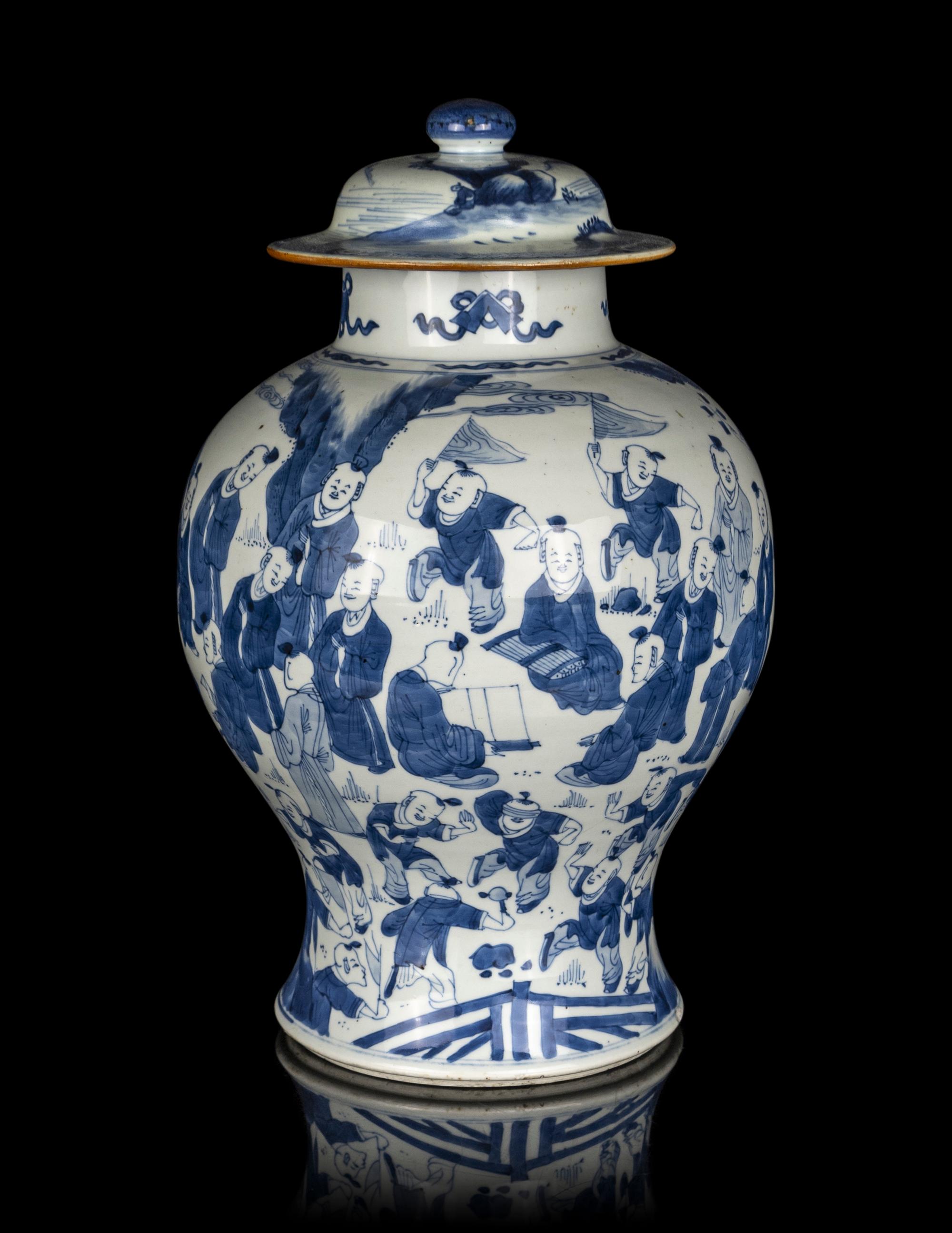 A Chinese Blue and White Porcelain Covered Jar, Jiangjunguan