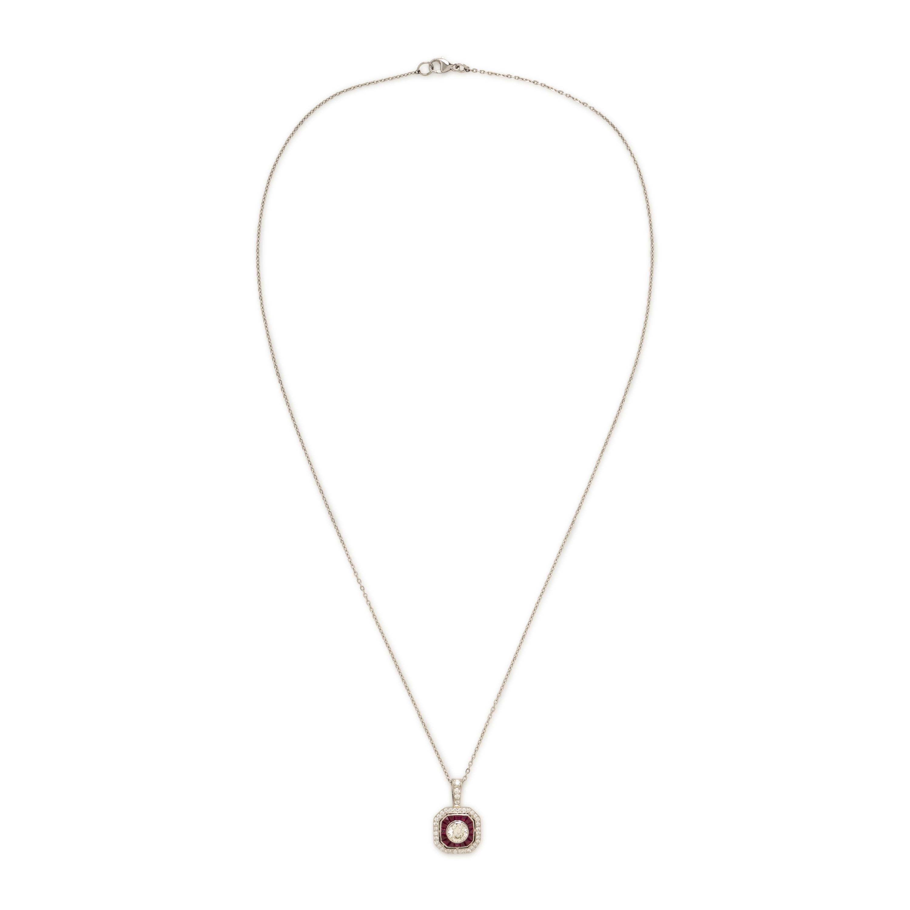 Diamond, Ruby, and Platinum Pendant Necklace