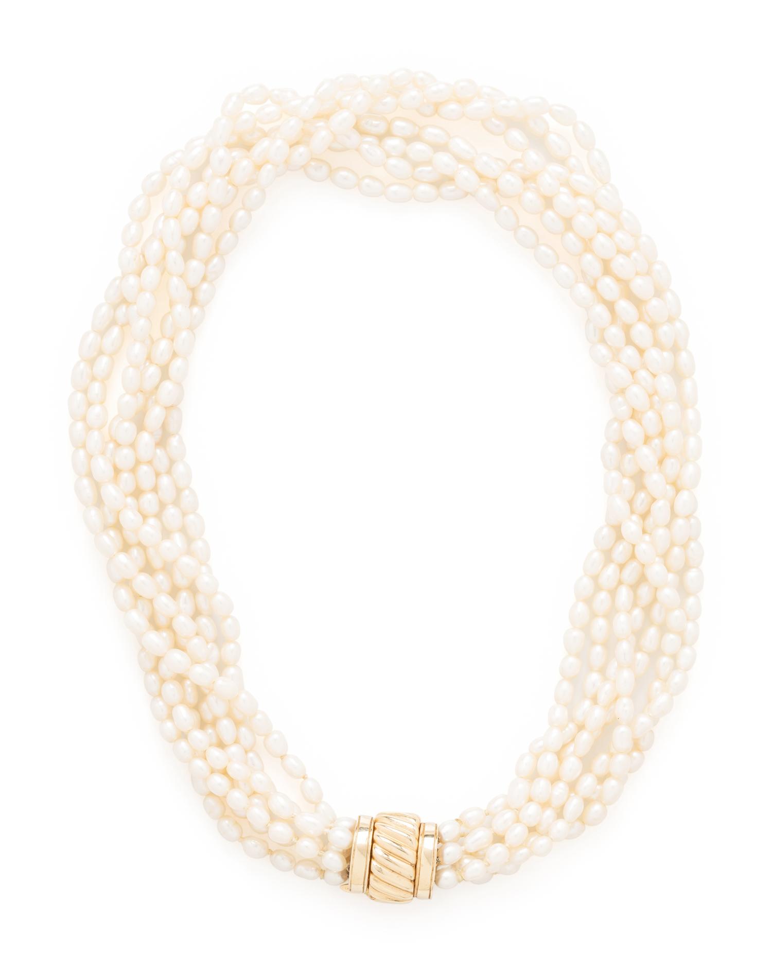 YELLOW GOLD AND FRESHWATER CULTURED PEARL NECKLACE