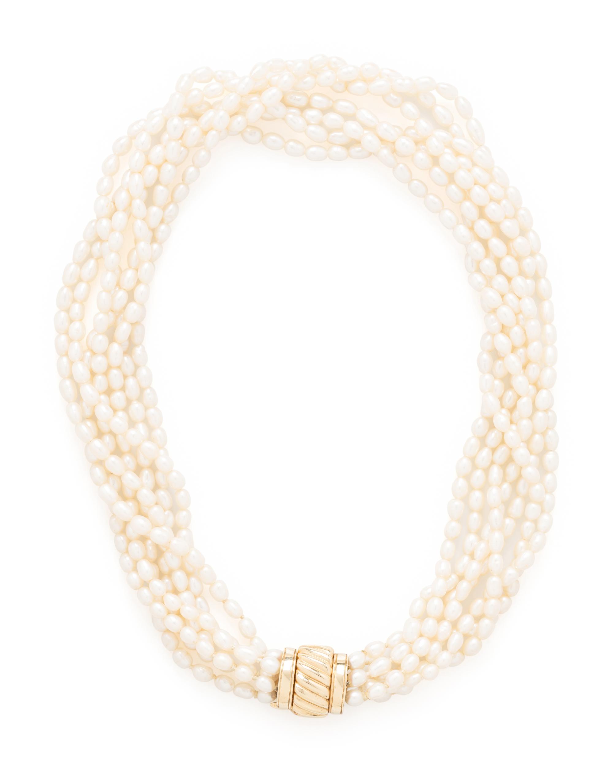YELLOW GOLD AND FRESHWATER CULTURED PEARL NECKLACE