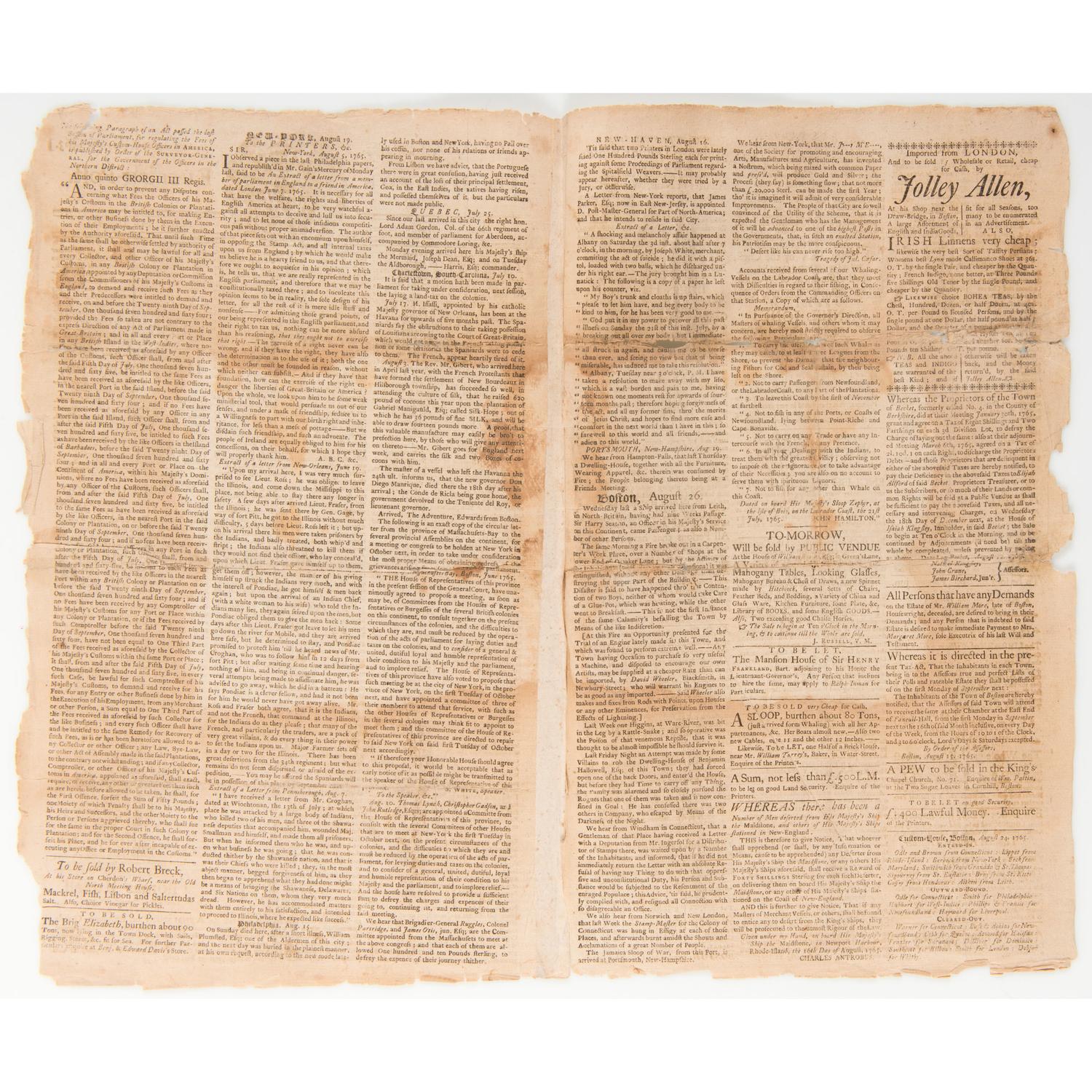 Colonial America and the British Mercantile System of Economics Discussed in The Boston Evening Post , 1765