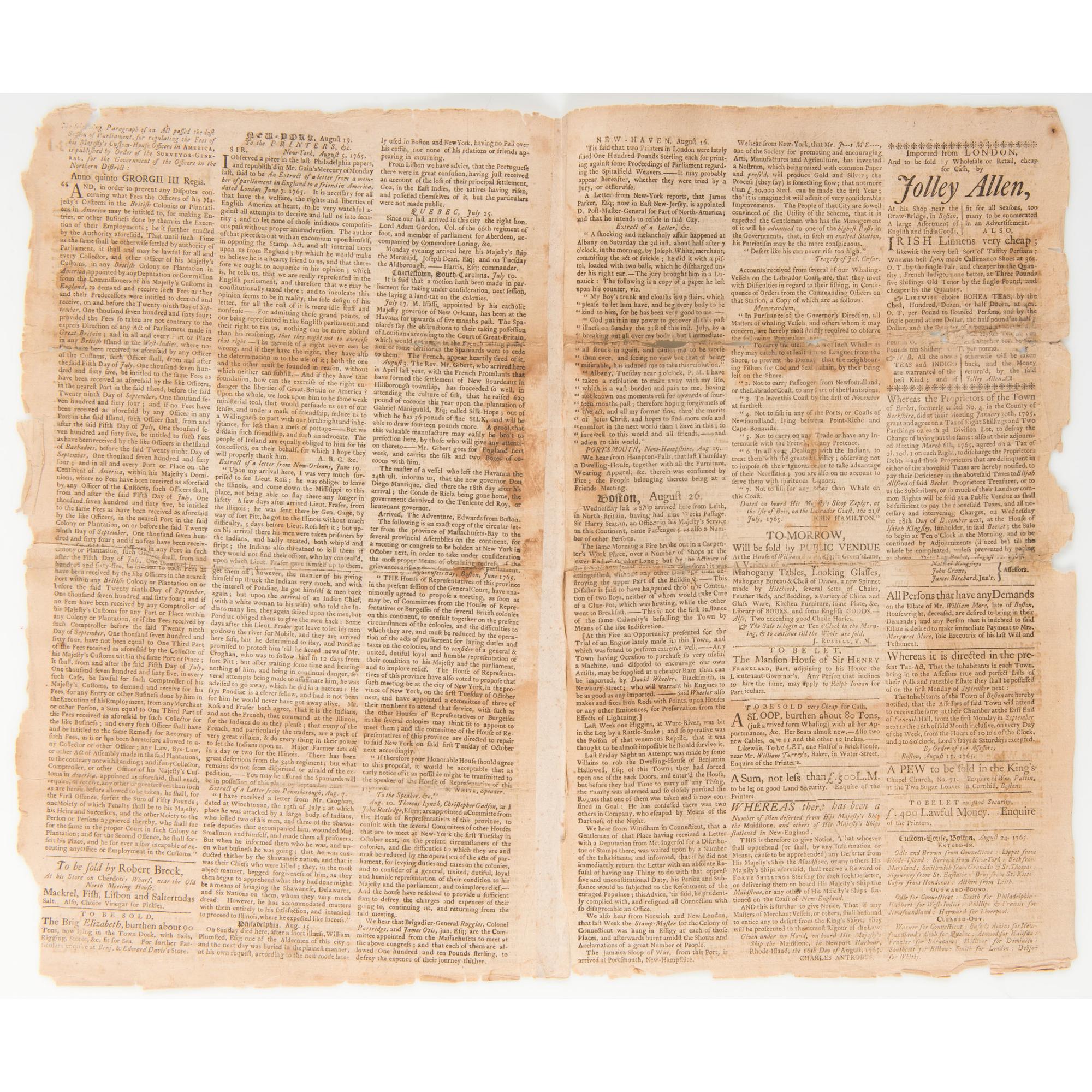 Colonial America and the British Mercantile System of Economics Discussed in The Boston Evening Post , 1765
