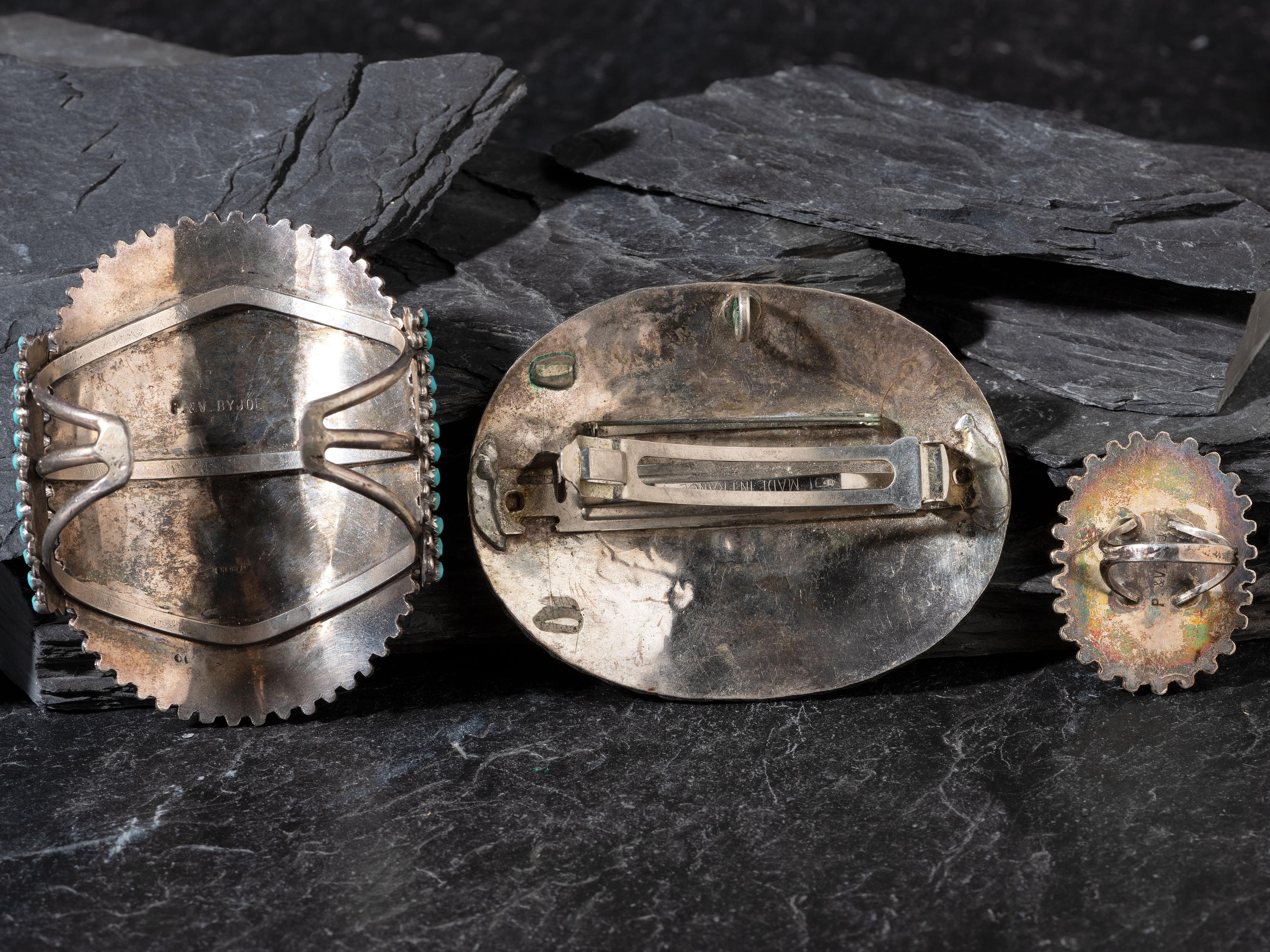 Group of Navajo or Zuni Silver and Turquoise Cluster Jewelry
