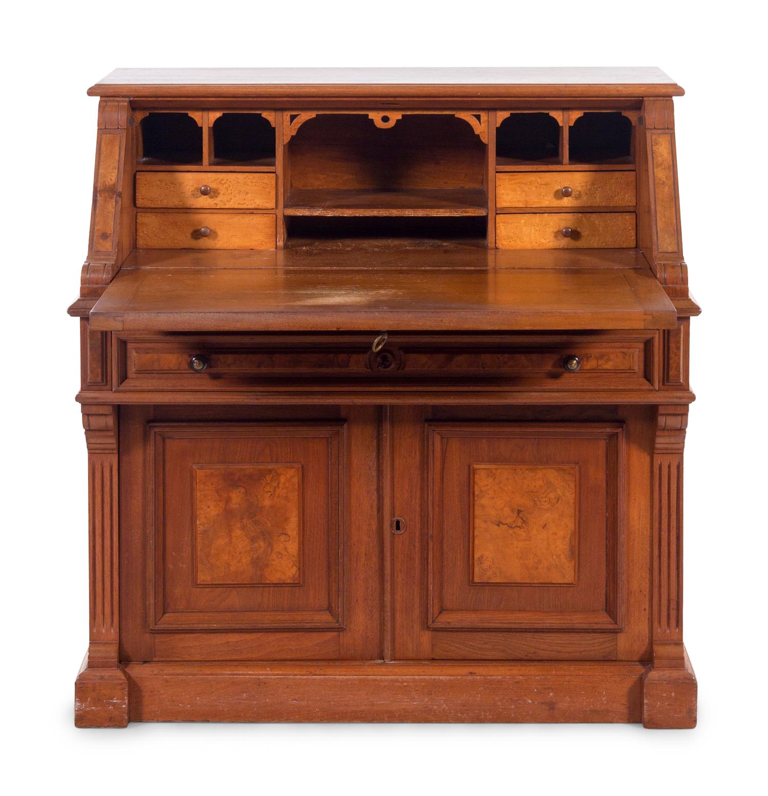 A Victorian Style Walnut Slant-Front Secretary Desk