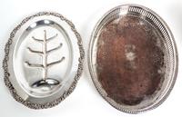 Eight Miscellaneous Silverplate Serving Trays Largest, length over handles 26 1/2 inches.