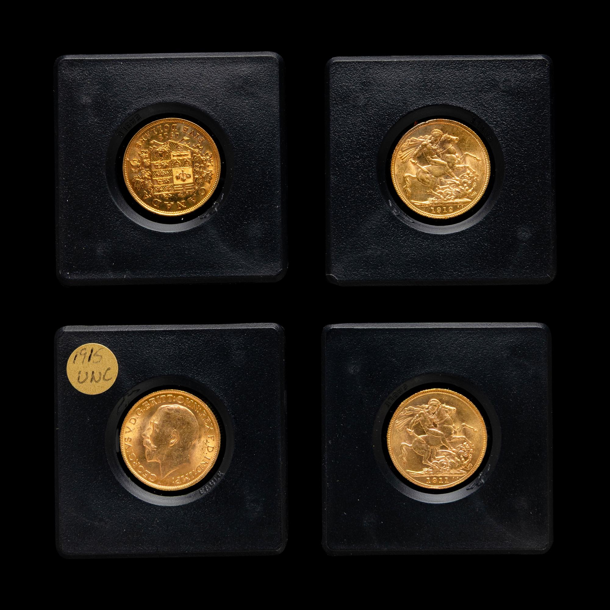 [GREAT BRITAIN AND CANADA] A Group of Four George V Gold Coins