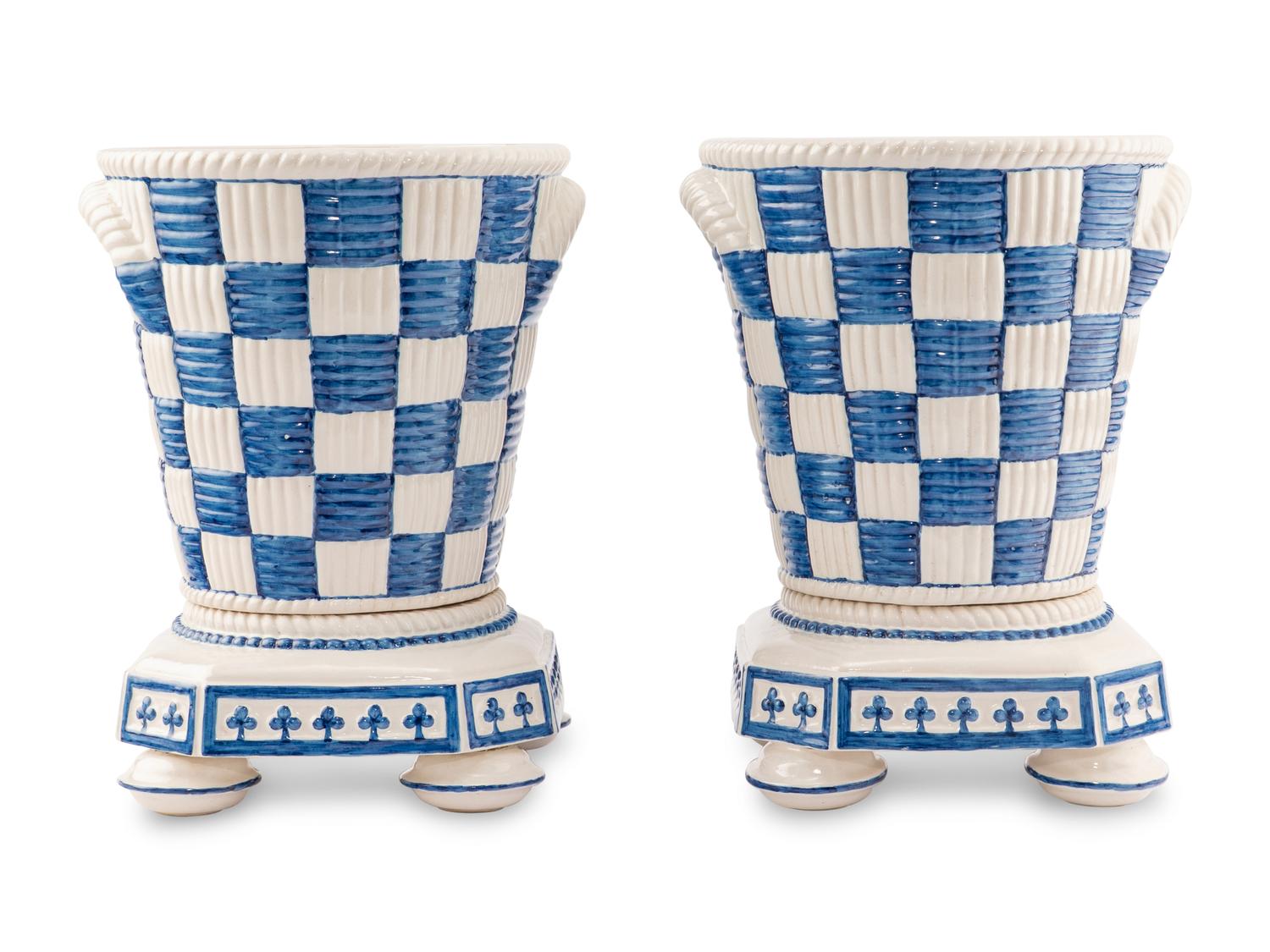 A Pair of Viuva Lamego Glazed Earthenware Jardinieres