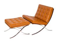 A Mies van der Rohe Chrome and Caramel Leather Barcelona Chair and Ottoman — PRODUCED BY KNOLL
