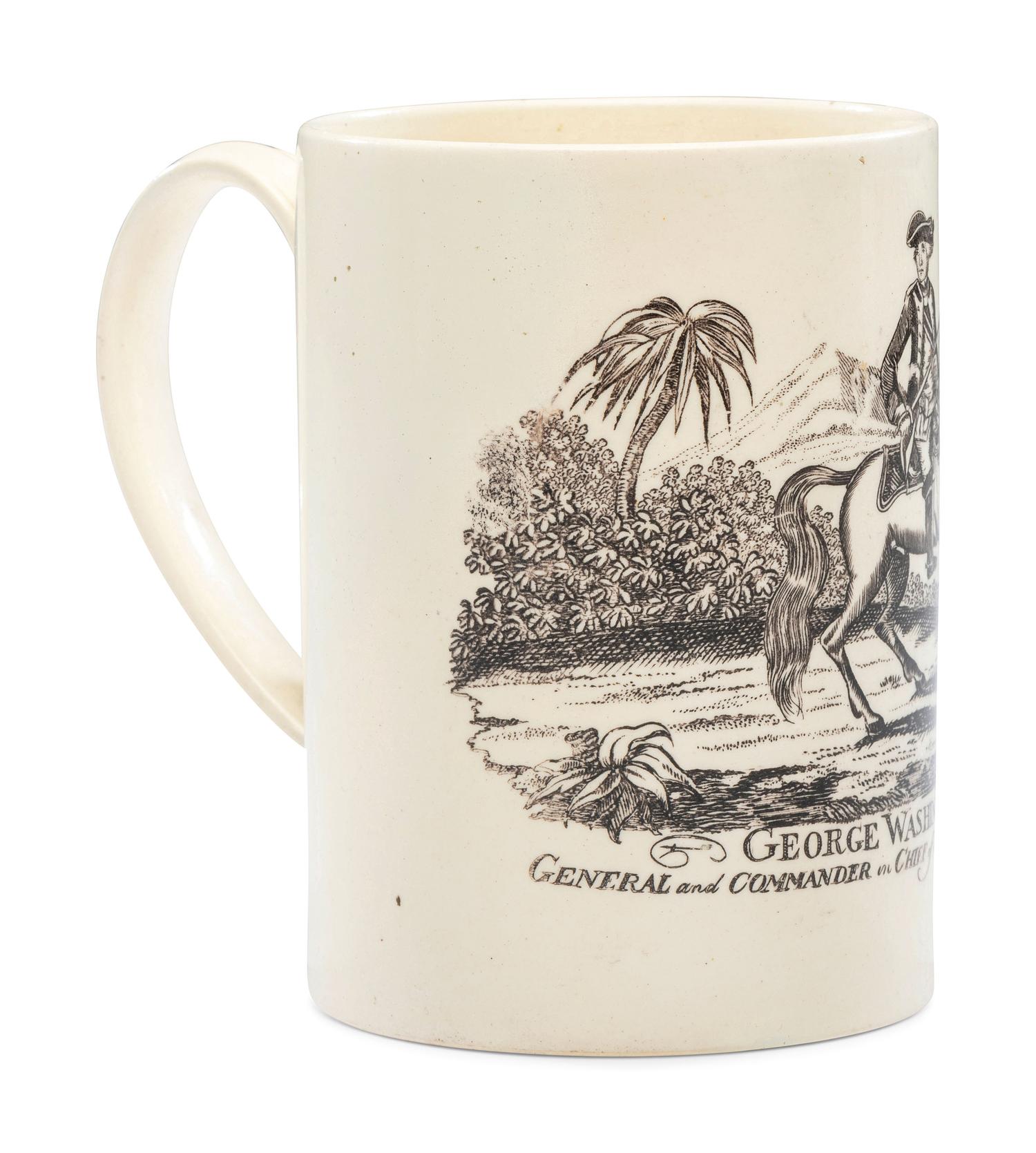 A Rare Liverpool Transfer-Printed George Washington Equestrian Mug