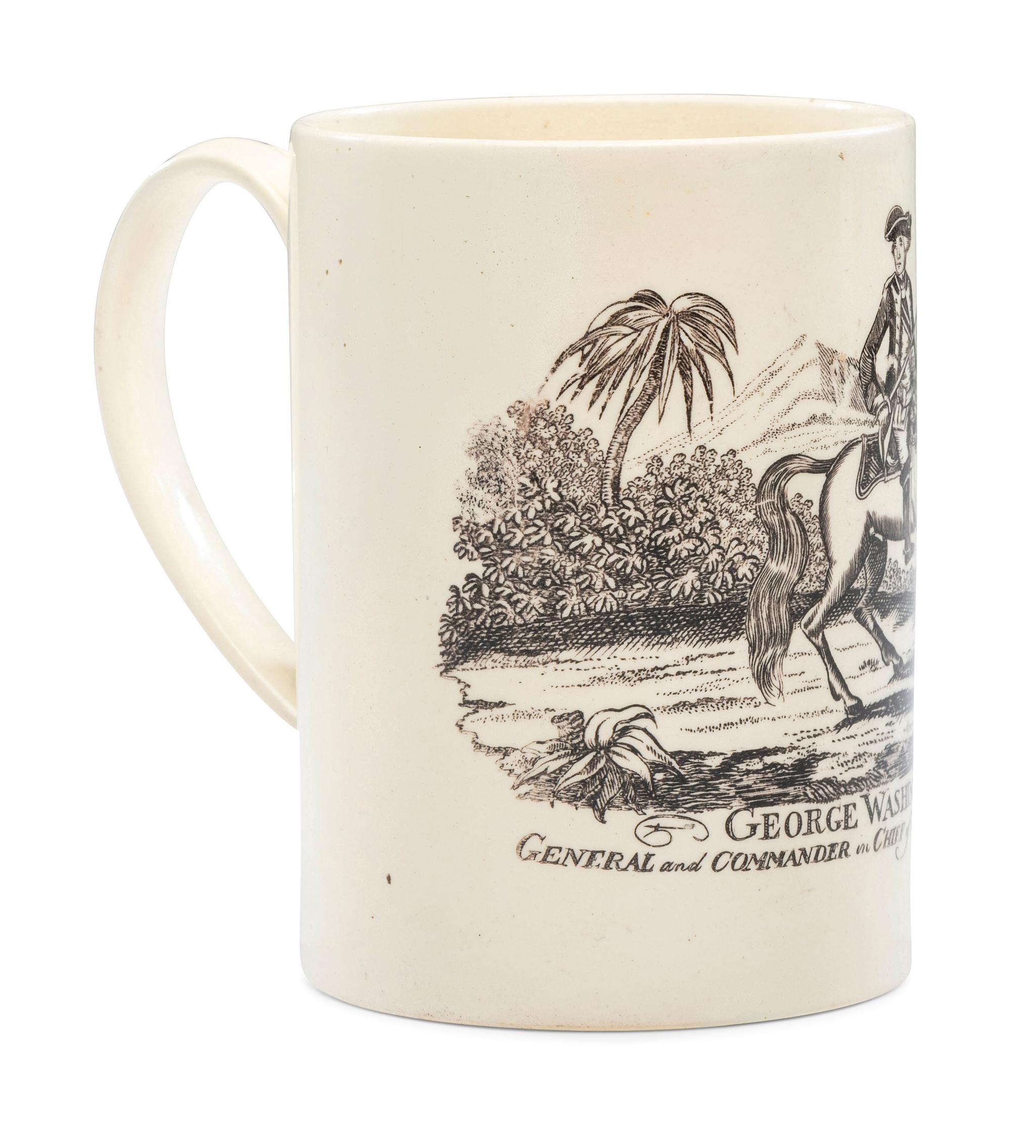 A Rare Liverpool Transfer-Printed George Washington Equestrian Mug