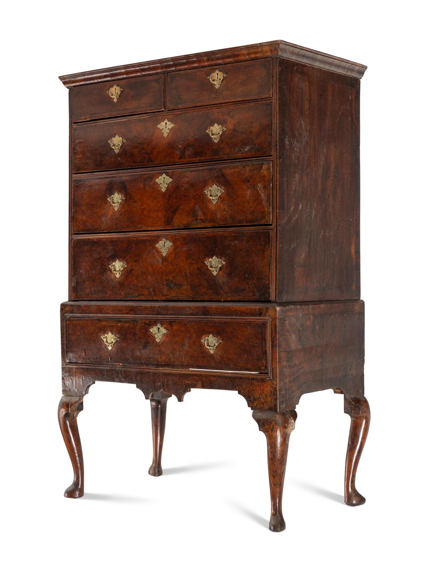 A Queen Anne Walnut Chest on Stand