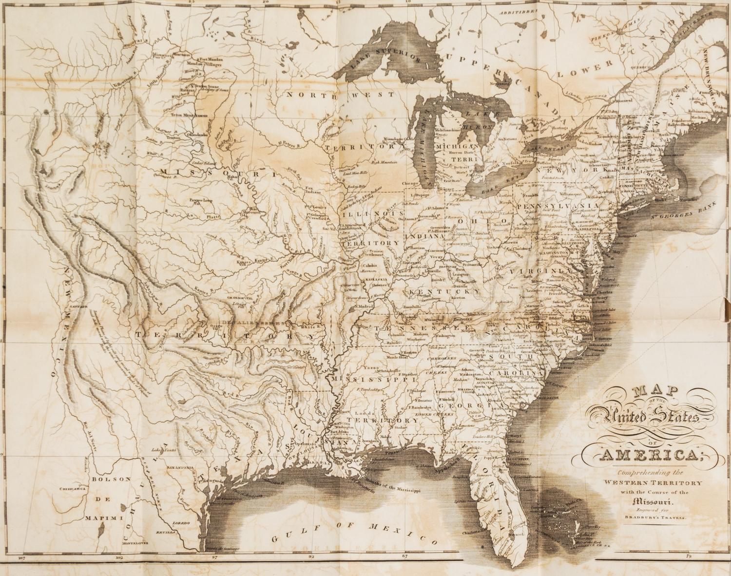 BRADBURY, JOHN. Travels in the Interior of America... London, 1819. Second and best edition.