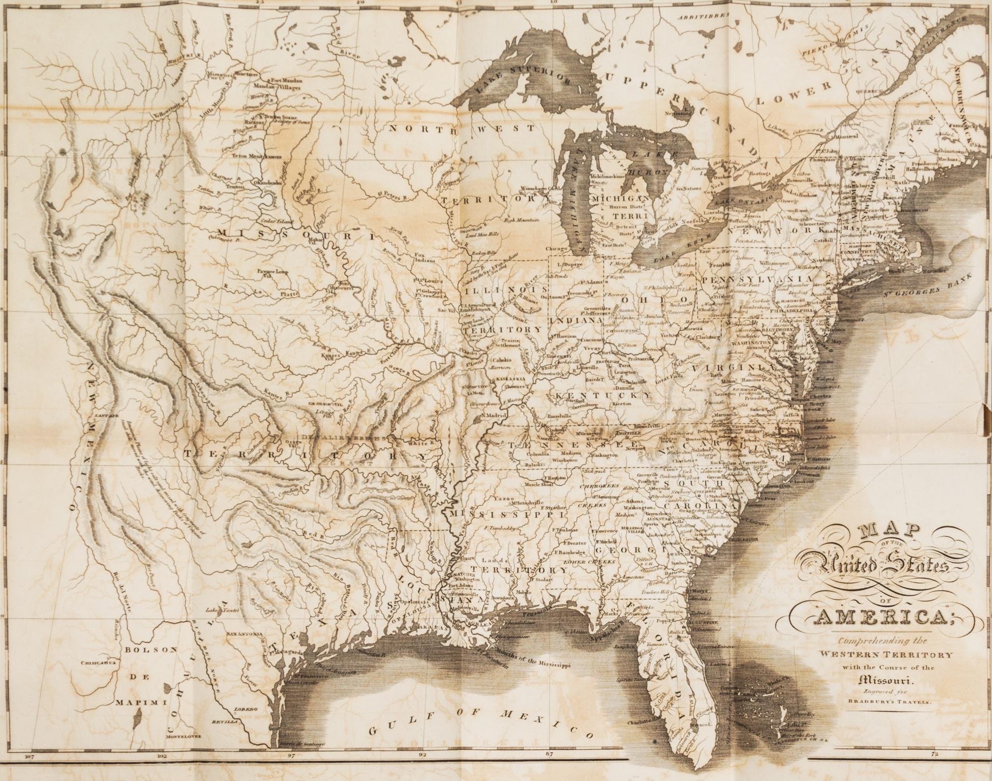 BRADBURY, JOHN. Travels in the Interior of America... London, 1819. Second and best edition.