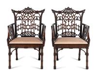 A Pair of George III Style Pierce-Carved Mahogany Armchairs