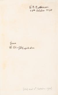 STAPLEDON, OLAF. Last and First Men. London, 1930. First edition. Signed. Presentation copy.