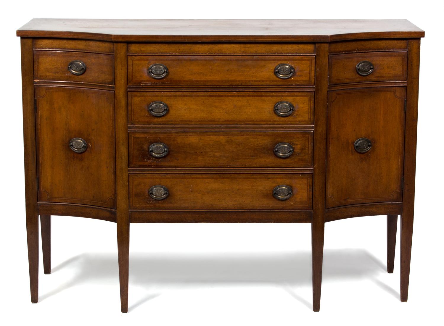 A Federal Style Mahogany Sideboard Height 38 x width 54 1/2 x depth 20 1/4 inches. — BAKER, 20TH CENTURY