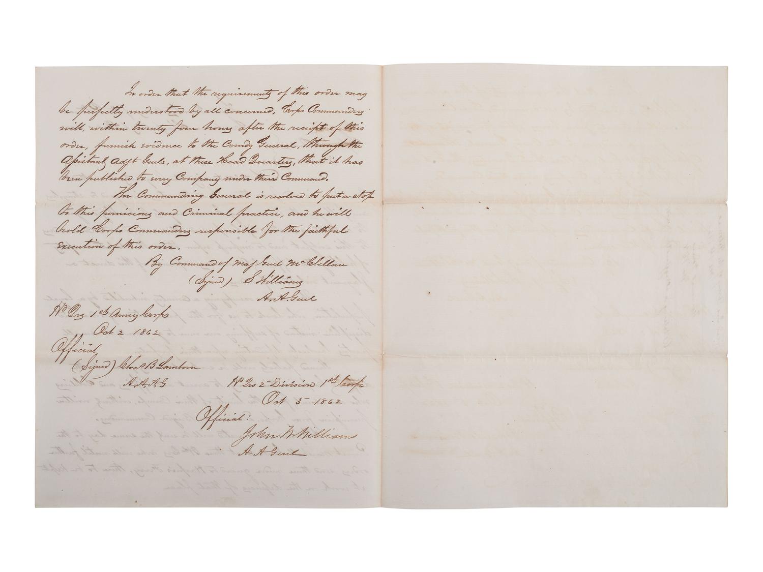 [CIVIL WAR]. A General Order and Circular, issued at "Camp near Sharpsburgh" after Antietam, 1862.