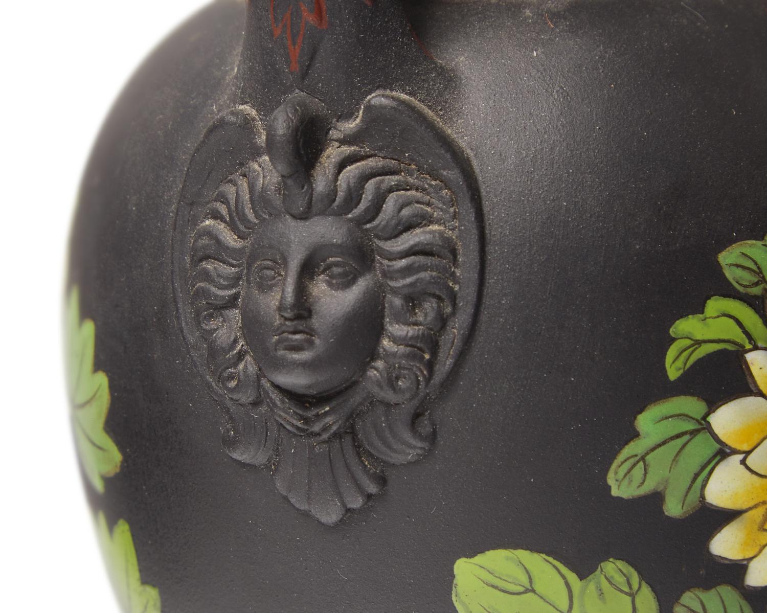 Six Wedgwood Enameled Basalt Capriware Table Articles