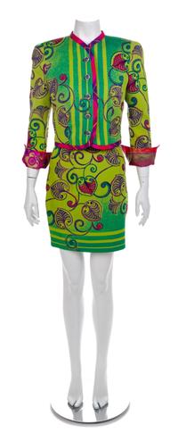 Atelier Versace Printed Silk Top and Matching Skirt, 1990s No size label