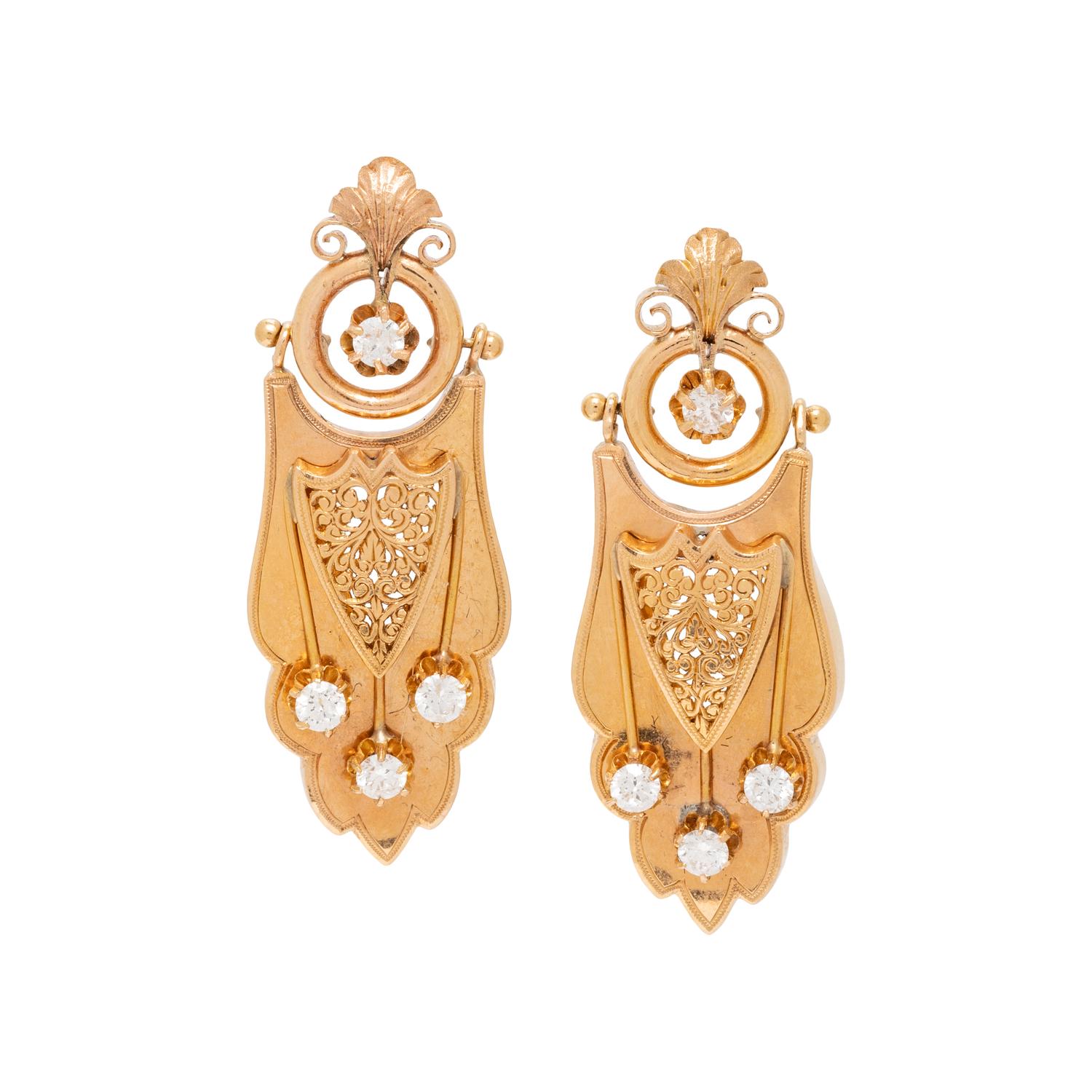 VICTORIAN YELLOW GOLD AND DIAMOND EARRINGS