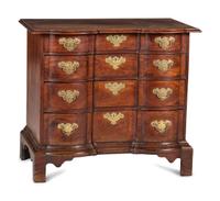 A Chippendale Figured Mahogany Block Front Chest of Drawers