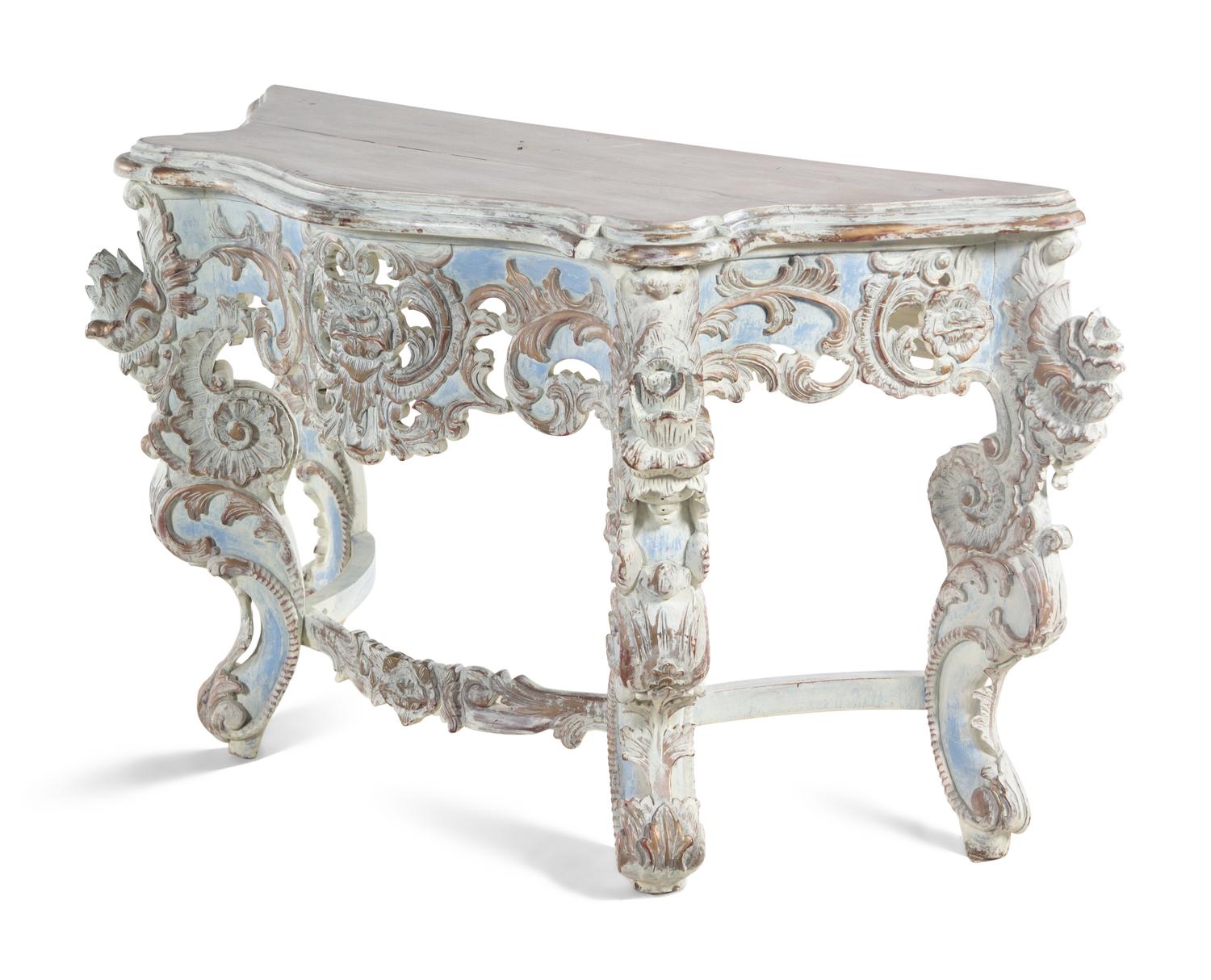 A Louis XV Style Gray and Blue-Painted Console Table
