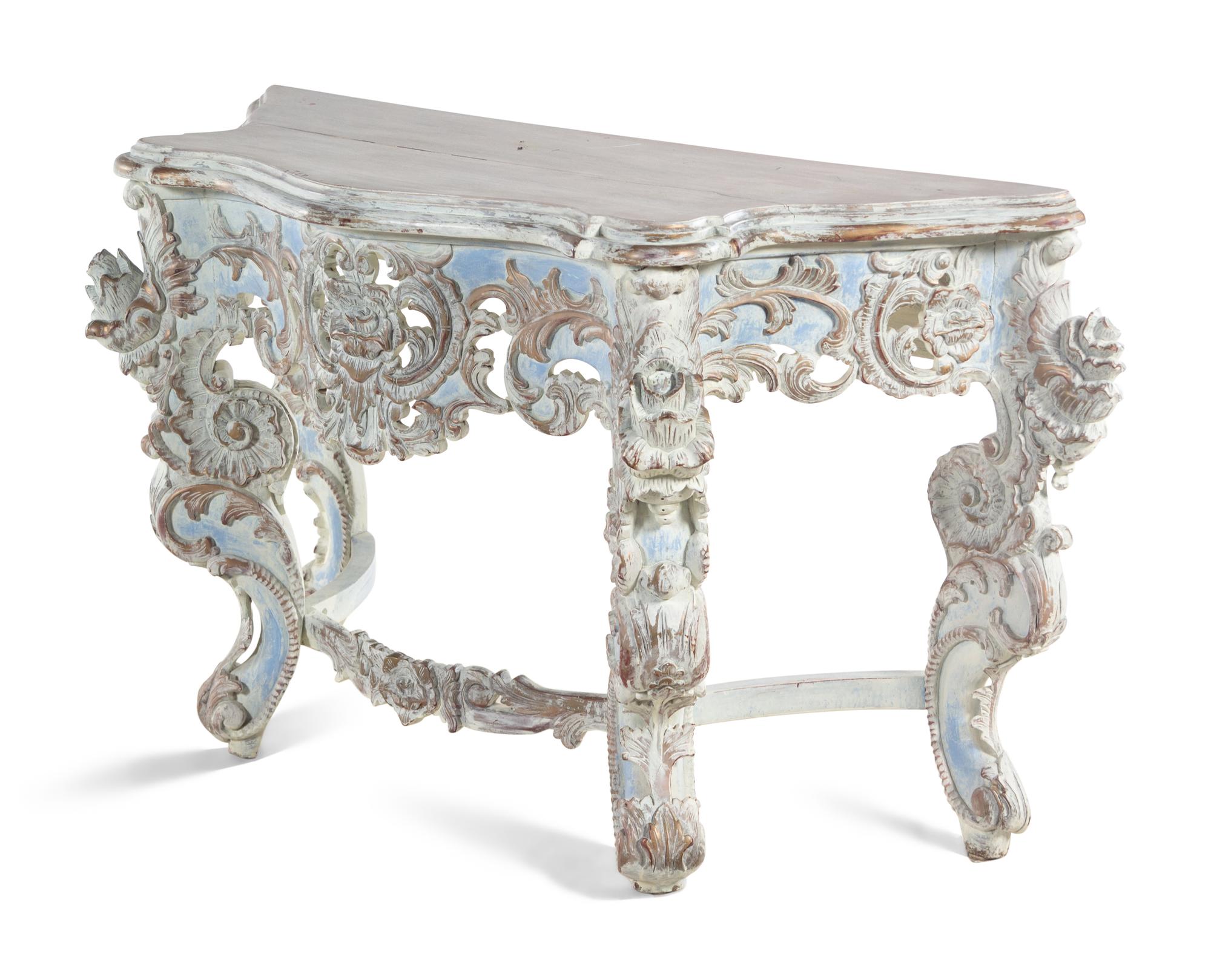 A Louis XV Style Gray and Blue-Painted Console Table