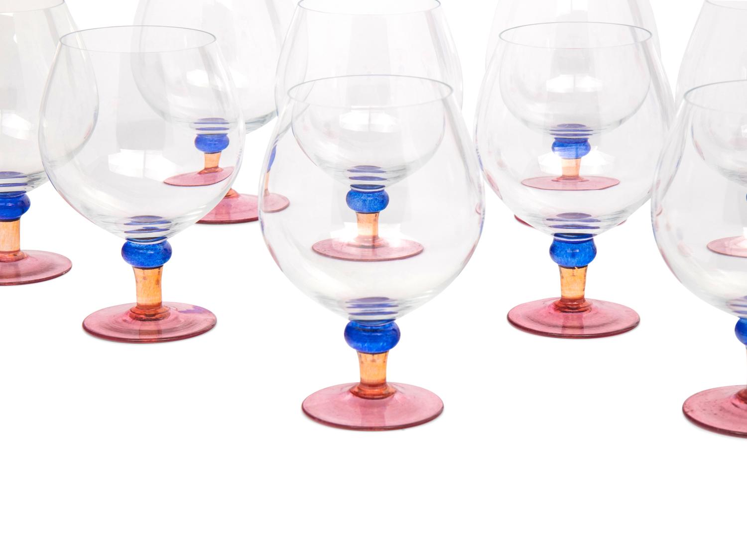 A Set of Twelve Czech Colored Glass Snifters