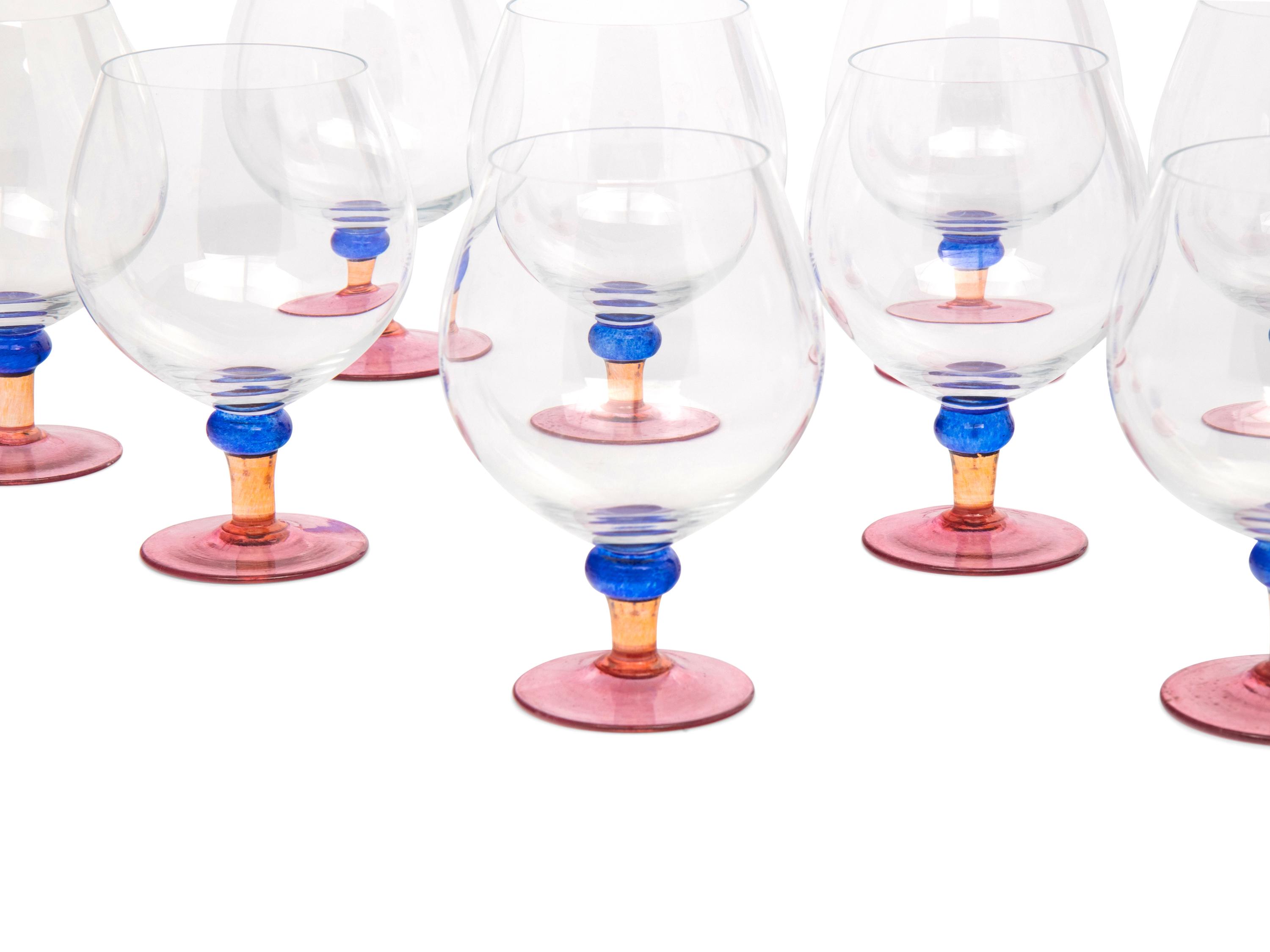 A Set of Twelve Czech Colored Glass Snifters
