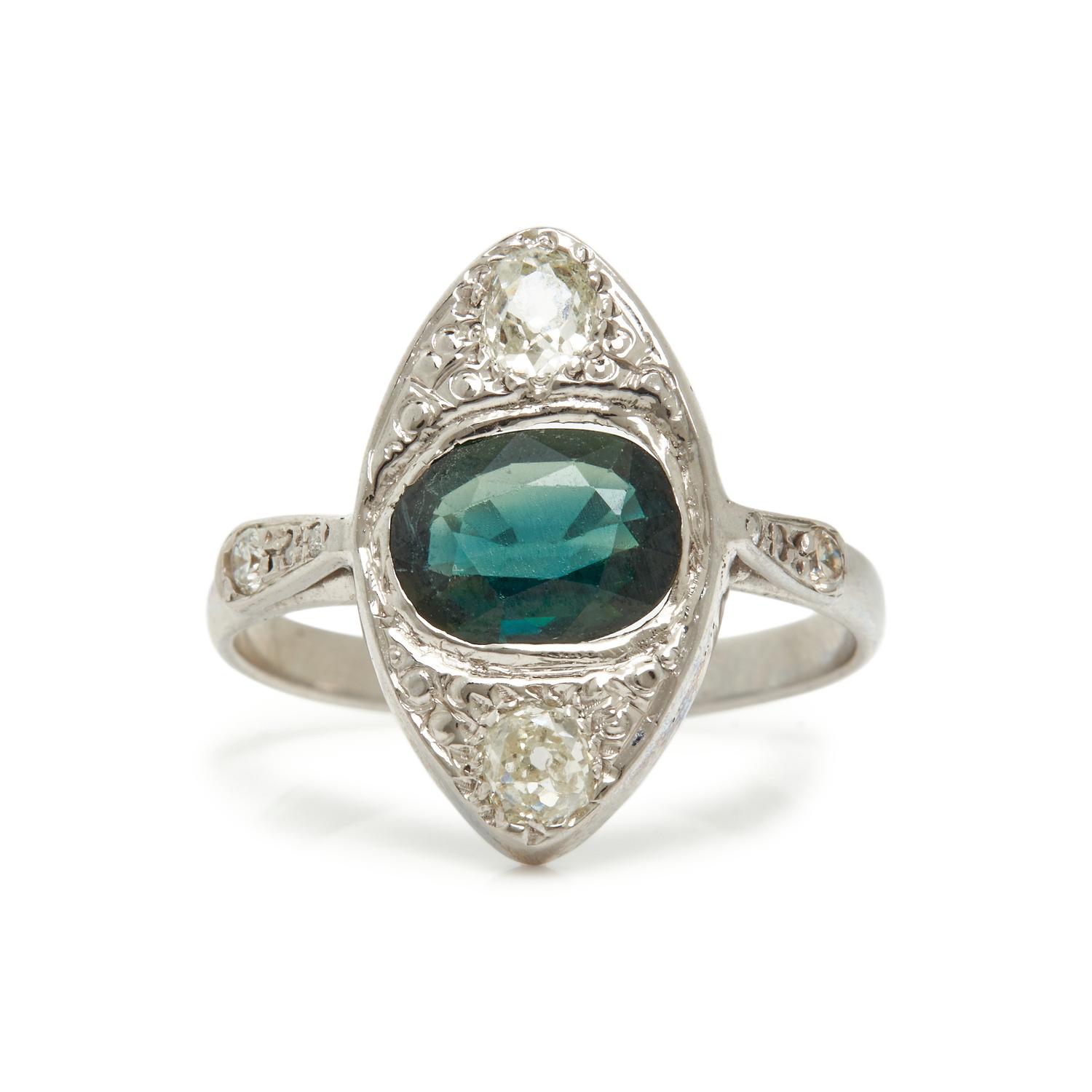 GREEN SAPPHIRE AND DIAMOND RING